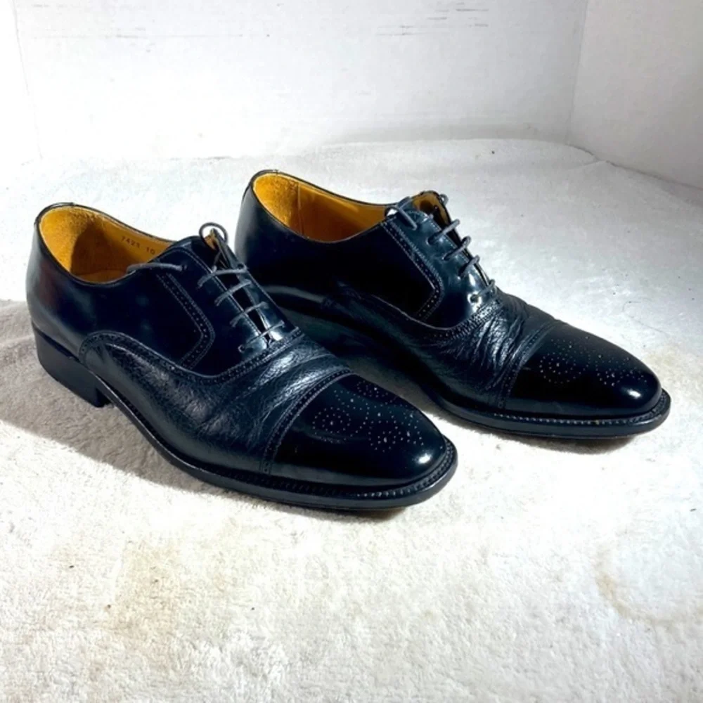 Massimo Emporio Mens Black Handmade  Cap Toe Shoes